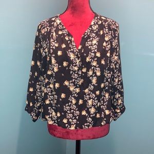 Ella Moss Black and Tan Print Blouse Size Medium